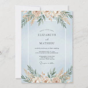 Champagne Cornflower Foliage Dusty Eucalyptus Wedd Invitation