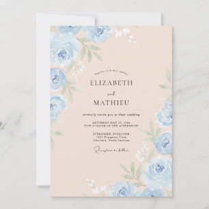 Champagne Cornflower Peony Wedding Invitation