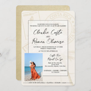 Champagne Costa Rica Passport Wedding Invitation