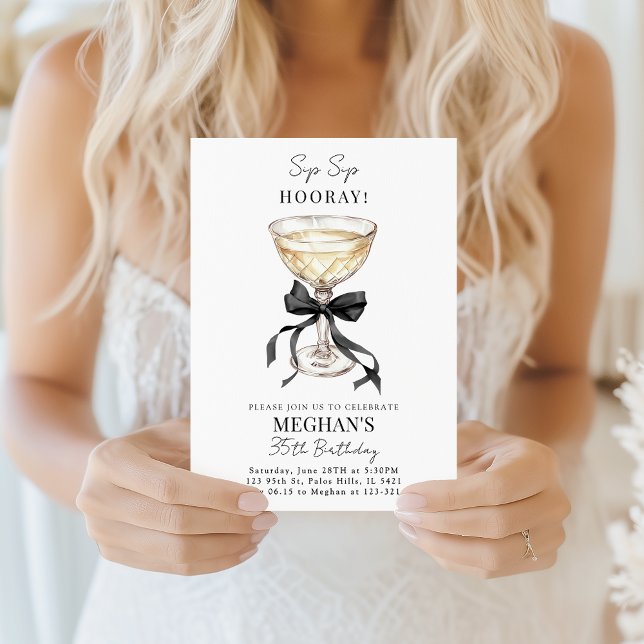Champagne Coupe Black Bow Coquette Birthday Invitation (Creator Uploaded)