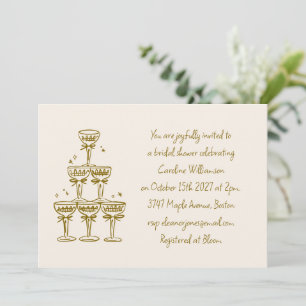 Champagne Coupe Gold Handwritten Bridal Shower Invitation