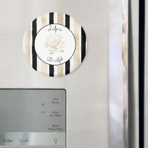 Champagne Cream Black White Rose Stripes Magnet