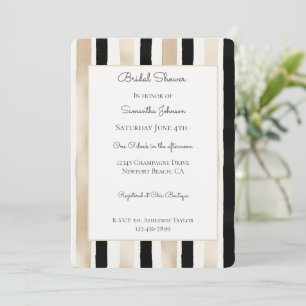 Champagne Cream Black White Stripes Bridal Shower Invitation