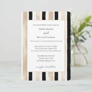 Champagne Cream Black White Stripes Wedding   Invitation