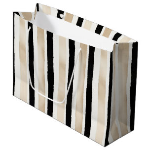Champagne Cream Black White Stripes Wedding Large Gift Bag