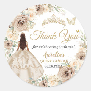 Champagne Cream Floral Dress Quinceañera Sweet 16  Classic Round Sticker