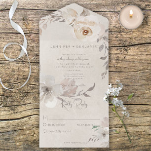 Champagne & Cream Watercolor Boho Floral No Dinner All In One Invitation