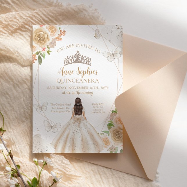 Champagne Creme Quinceañera Butterfly Tiara Invitation (Creator Uploaded)