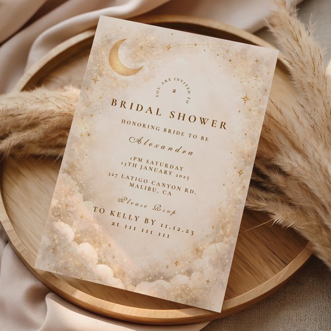 Champagne Crescent Moon Bridal Shower Invitation (Creator Uploaded)