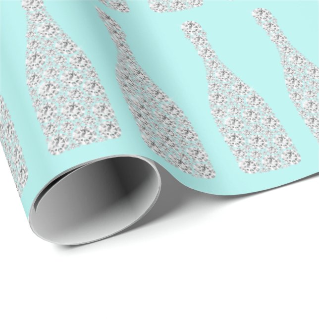 Champagne Crystals Diamond Bottles Aqua Wrapping Paper (Roll Corner)
