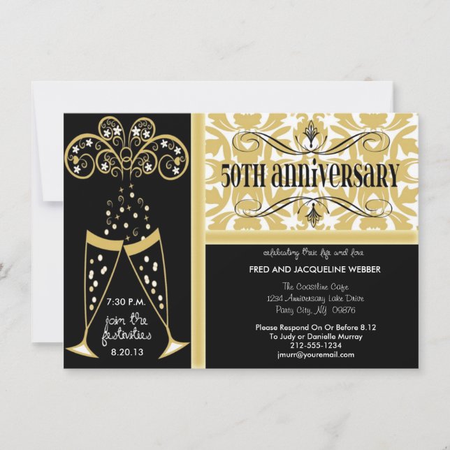 Champagne & Damask 50th Anniversary Invitations (Front)