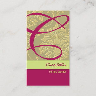 Champagne Damask Monogram Business Card