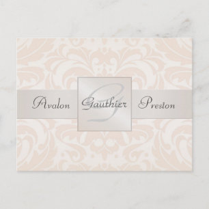 Champagne Damask Monogram Save The Date Postcard