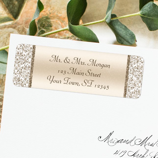 Champagne Damask Wedding Return Address Label (Creator Uploaded)