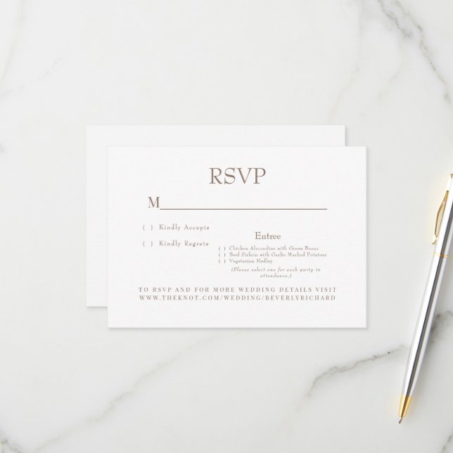 Champagne Dinner Choices Wedding RSVP Card (Front/Back In Situ)