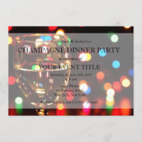 Champagne Dinner Party Bokeh Lights Custom Invites