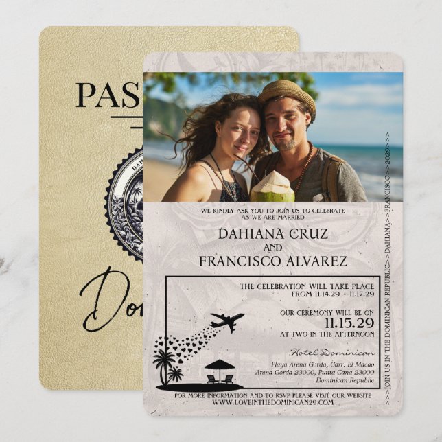 Champagne Dominican Republic Passport Wedding Invitation (Front/Back)