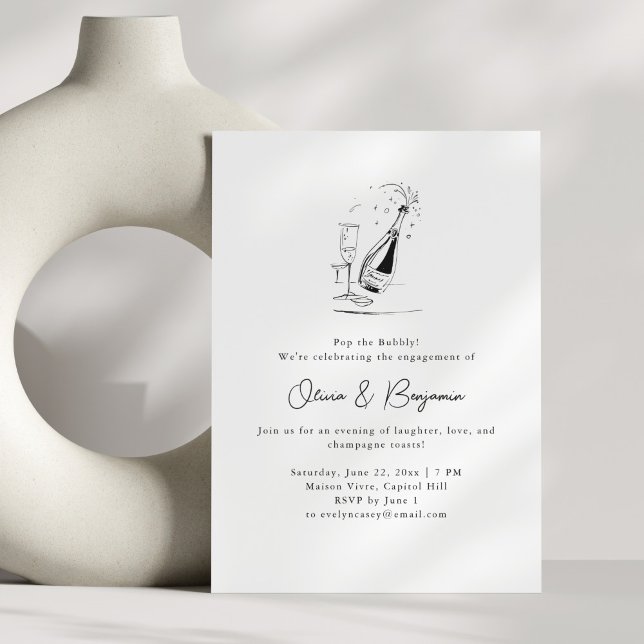 Champagne Drawing Minimalist Engagement Party Invitation (Creator Uploaded)
