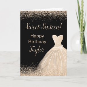 Champagne Dress Faux Glitter Sweet 16 Birthday Card