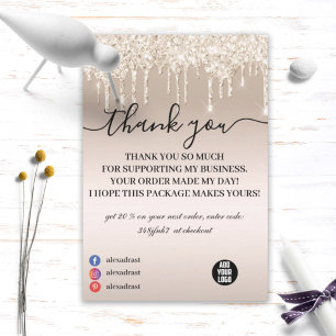 Champagne Dripping Glitter Business Thank You Card
