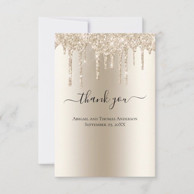 Champagne Dripping Glitter Formal Wedding Thank You Card (Front)