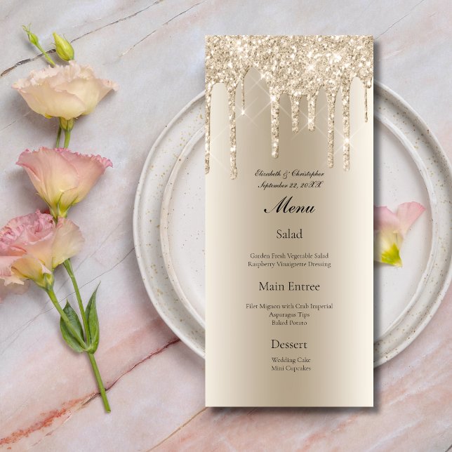 Champagne Dripping Glitter Glam Bling Wedding Menu (Champagne Dripping Glitter Wedding Menu)