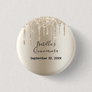 Champagne Dripping Glitter Quinceanera Birthday 3 Cm Round Badge