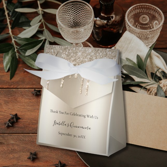Champagne Dripping Glitter Quinceanera Favour Boxe Box (Champagne Dripping Glitter Favor Boxes for Weddings, Quinceanera's, Bridal Showers, and Birthday's)