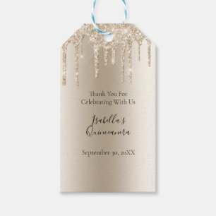 Champagne Dripping Glitter Quinceanera Favour Tags