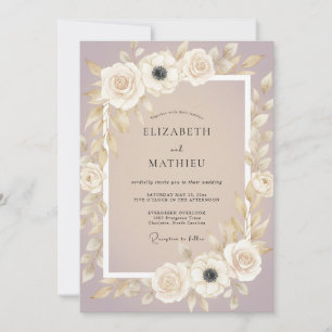 Champagne Dusty Mauve Ranunculus Eucalyptus Weddin Invitation