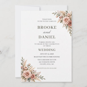 Champagne Dusty Rose Boho Wedding Invitation