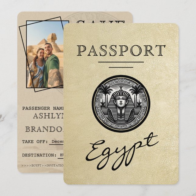 Champagne Egypt Passport Wedding Save the Date (Front/Back)
