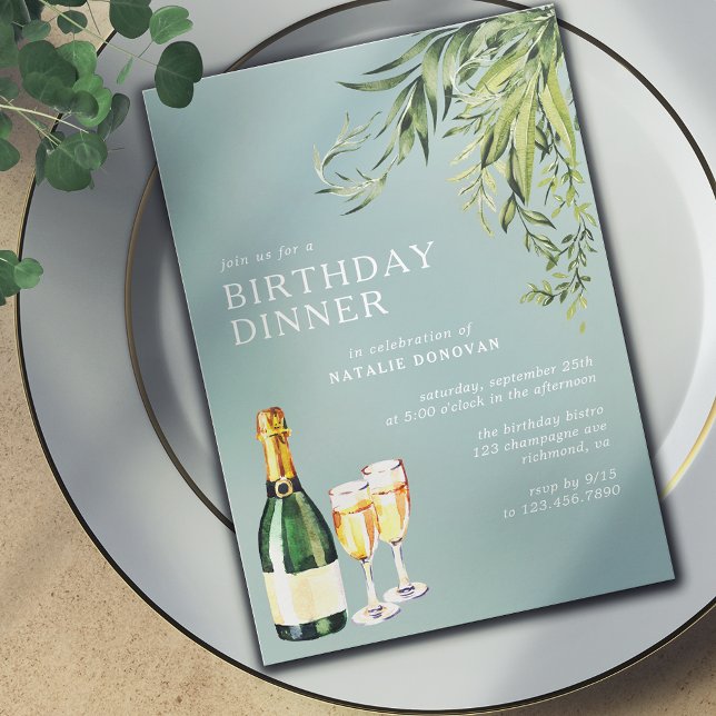  Champagne | Elegant Powder Blue Birthday Dinner Invitation (Creator Uploaded)