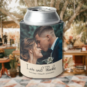 Champagne Elegant Wedding Love and Thanks Photo Can Cooler
