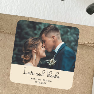 Champagne Elegant Wedding Love & Thanks Photo Square Sticker