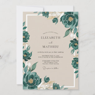 Champagne Emerald Painted Wedding Invitation