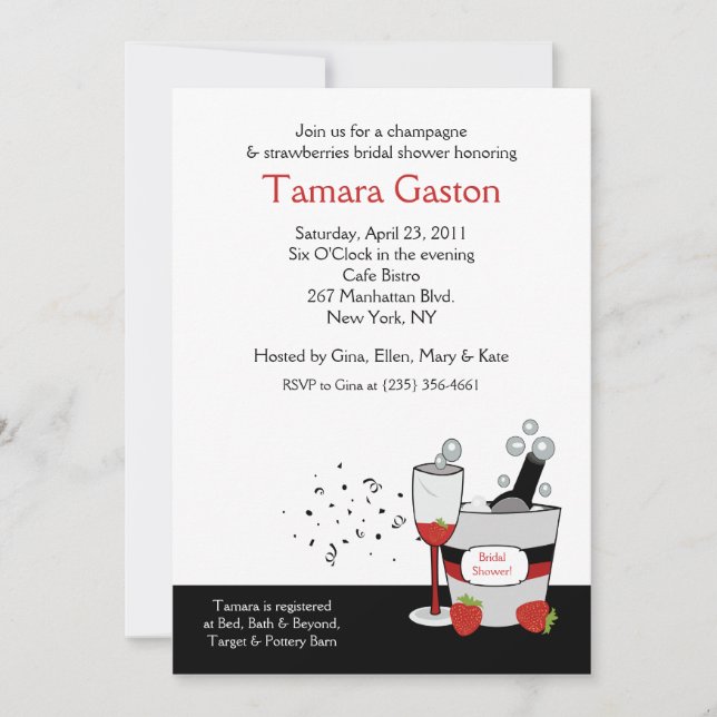 Champagne Engagement or Bridal Shower Invitation (Front)