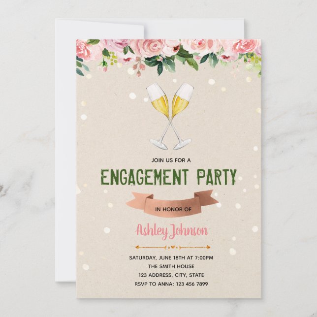 Champagne engagement party invitation (Front)