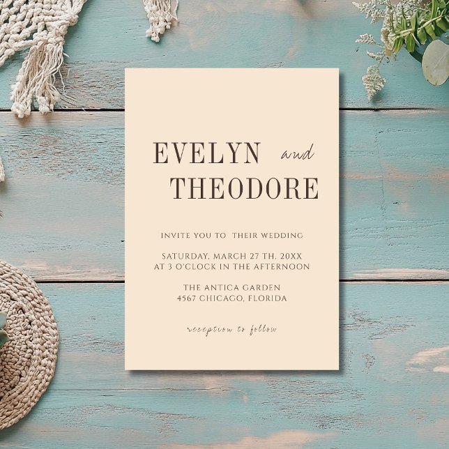 Champagne & Espresso Minimalist Simple Wedding Invitation (Creator Uploaded)