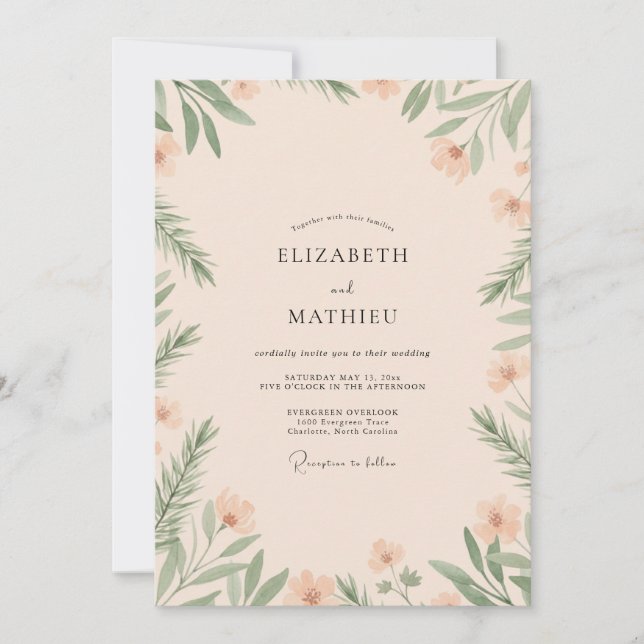 Champagne Eucalyptus Foliage Wedding Invitation (Front)