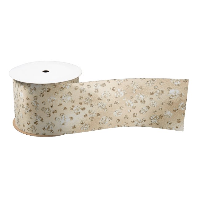 Champagne Faux Glitter Cheetah Spots Satin Ribbon (Spool)