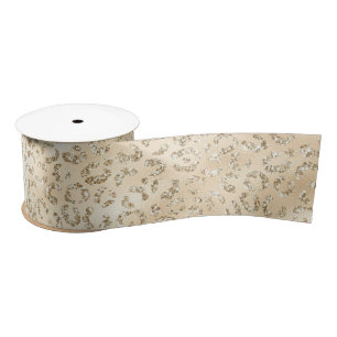 Champagne Faux Glitter Leopard Print Satin Ribbon