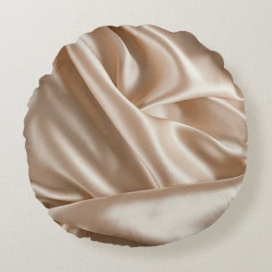 Champagne faux satin printed round accent pillow