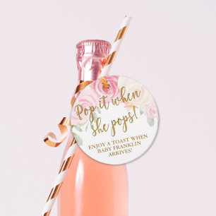 Champagne favour Pop it When She Pops Pink Floral Tags