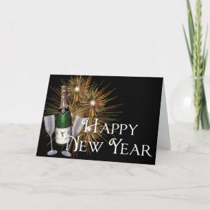 Champagne & Fireworks Happy New Year Greeting Card