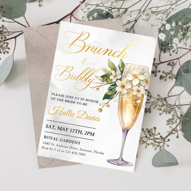 Champagne Floral Brunch And Bubbly Bridal Shower Invitation (Creator Uploaded)
