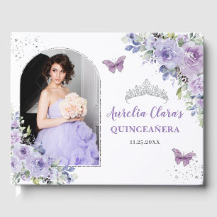 Champagne Floral Butterflies Quinceañera Photo Guest Book