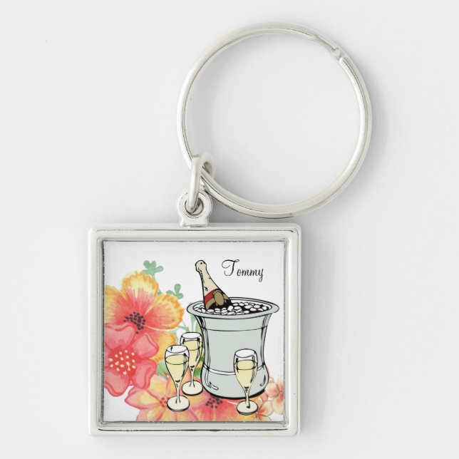 Champagne Floral Tie Key Chain! Key Ring (Front)