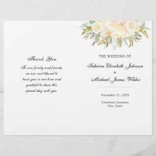 Champagne Floral Wedding Folded Program Flyer