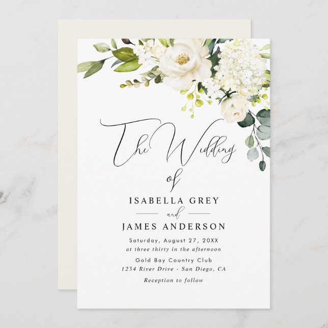 Champagne Floral Wedding  Invitation (Front/Back)